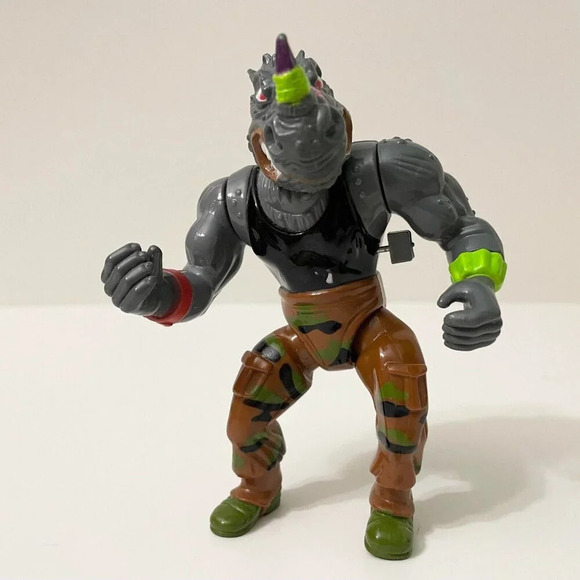 1991 TMNT Machine Gunnin Rocksteady Action Figure Wind Up Rhino - Picture 1 of 13